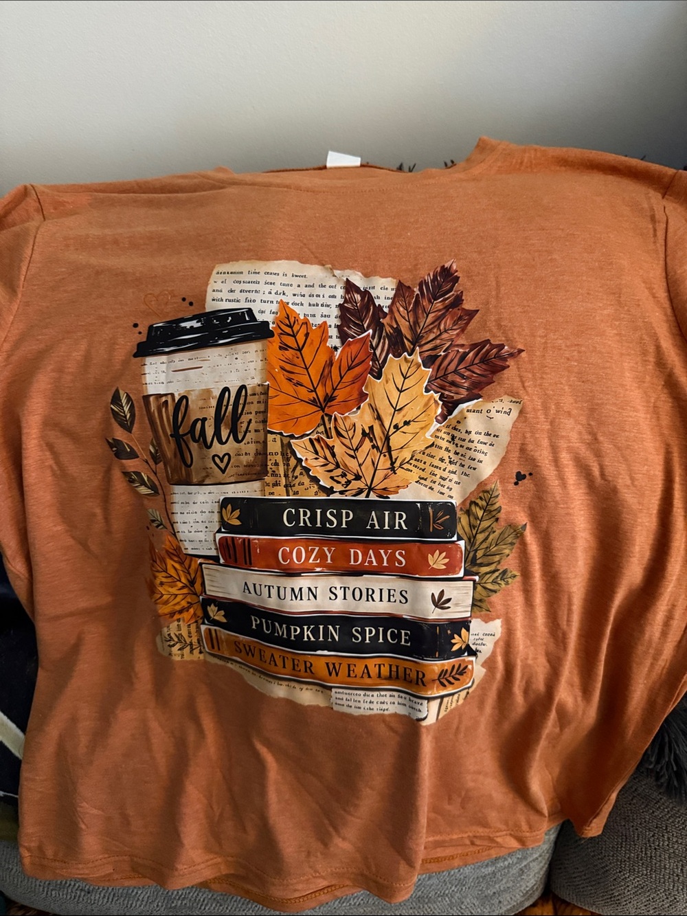 Women's Orange Fall Graphic Short Sleeve Tee - Cozy Autumn Stack